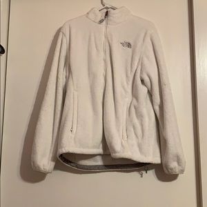 White Fuzzy North face Zip-up Jacket